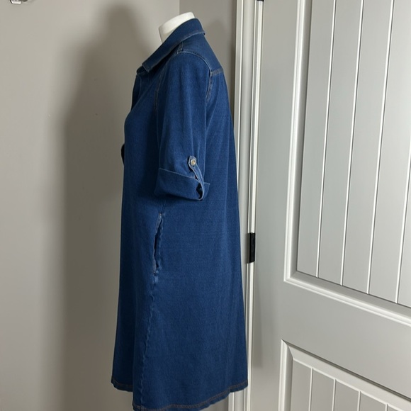 J McLaughlin Chambray Relaxed Fit Dress Knee Length Pockets Roll Sleeve Sz M - Picture 4 of 12